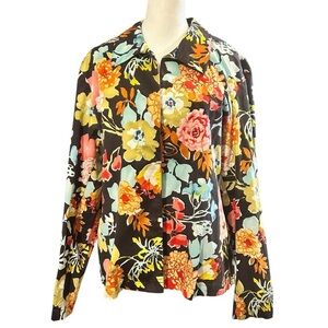 COLDWATER CREEK Floral Print Open Front Jacket Cotton Spandex Blend Size XL EC